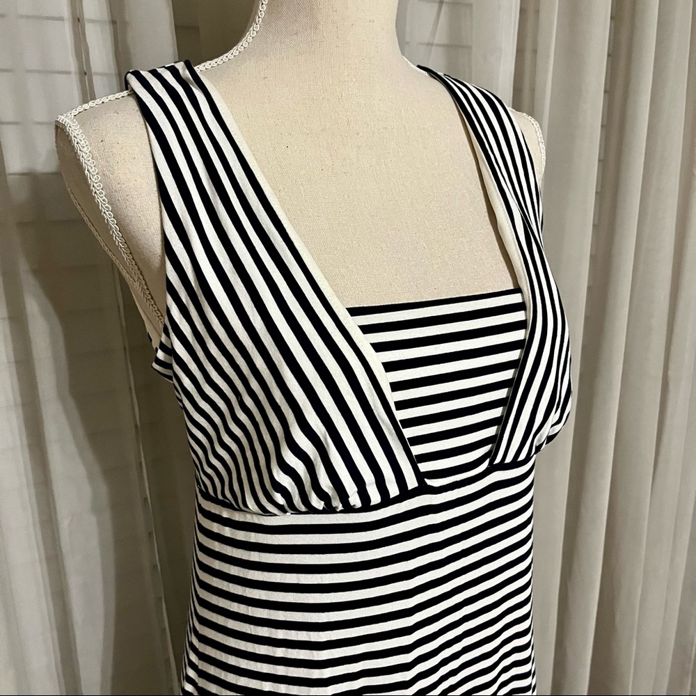 Ann Taylor Black White Stripe Strapless Maxi Dress